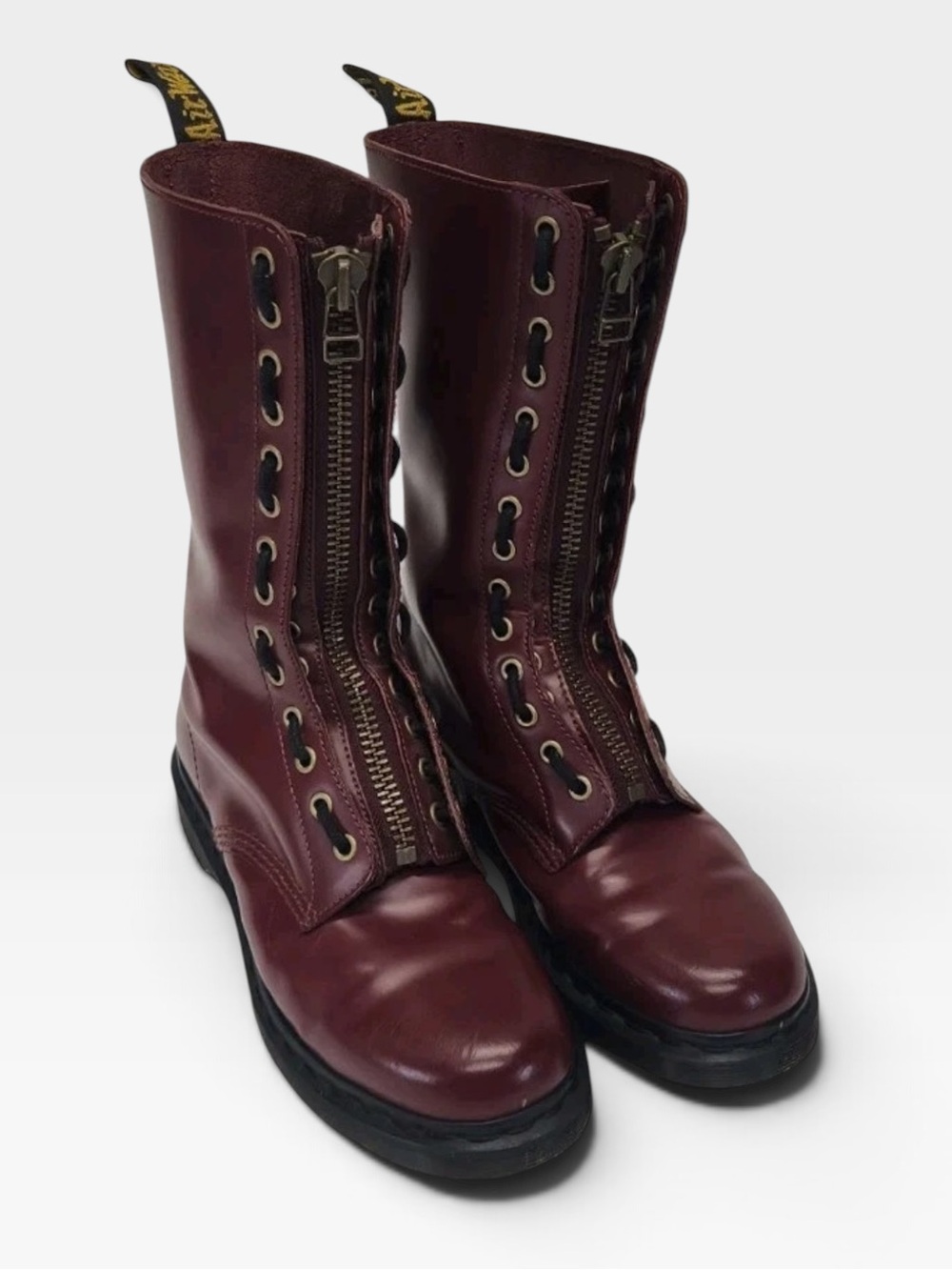 Dr. Martens Cherry Red Leather Rimba Front-Zip Mid-Calf Boots – Women's Size 8